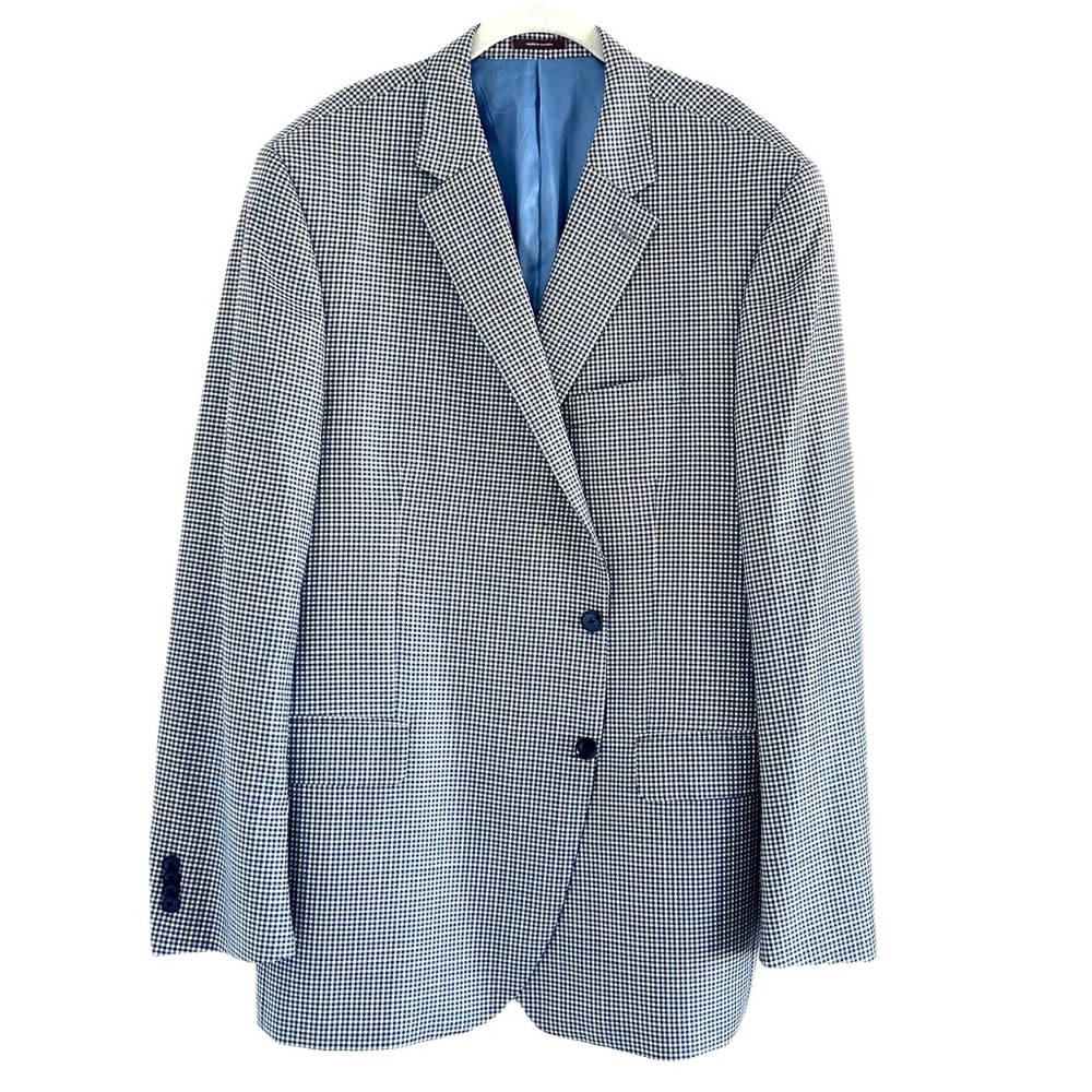 Peter Millar Suit Jacket Blazer 50T Grey Blue Check Wool 2 Button Union Made